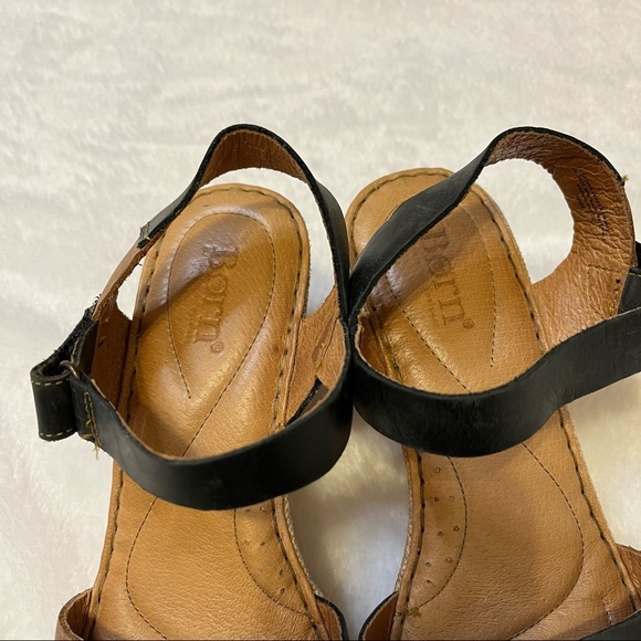 Born Nectar Brown Black Leather Two Tone Open Toe Wedge Sandal Women Size 9 - Picture 11 of 13